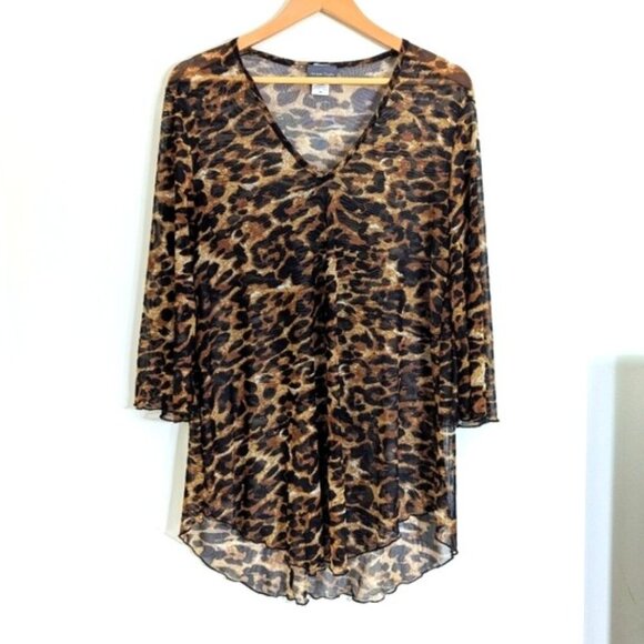Jordan Taylor Super Soft Mesh Leopard Print V-Neck Tunic Or Swim Cover-Up Size M - Picture 2 of 5